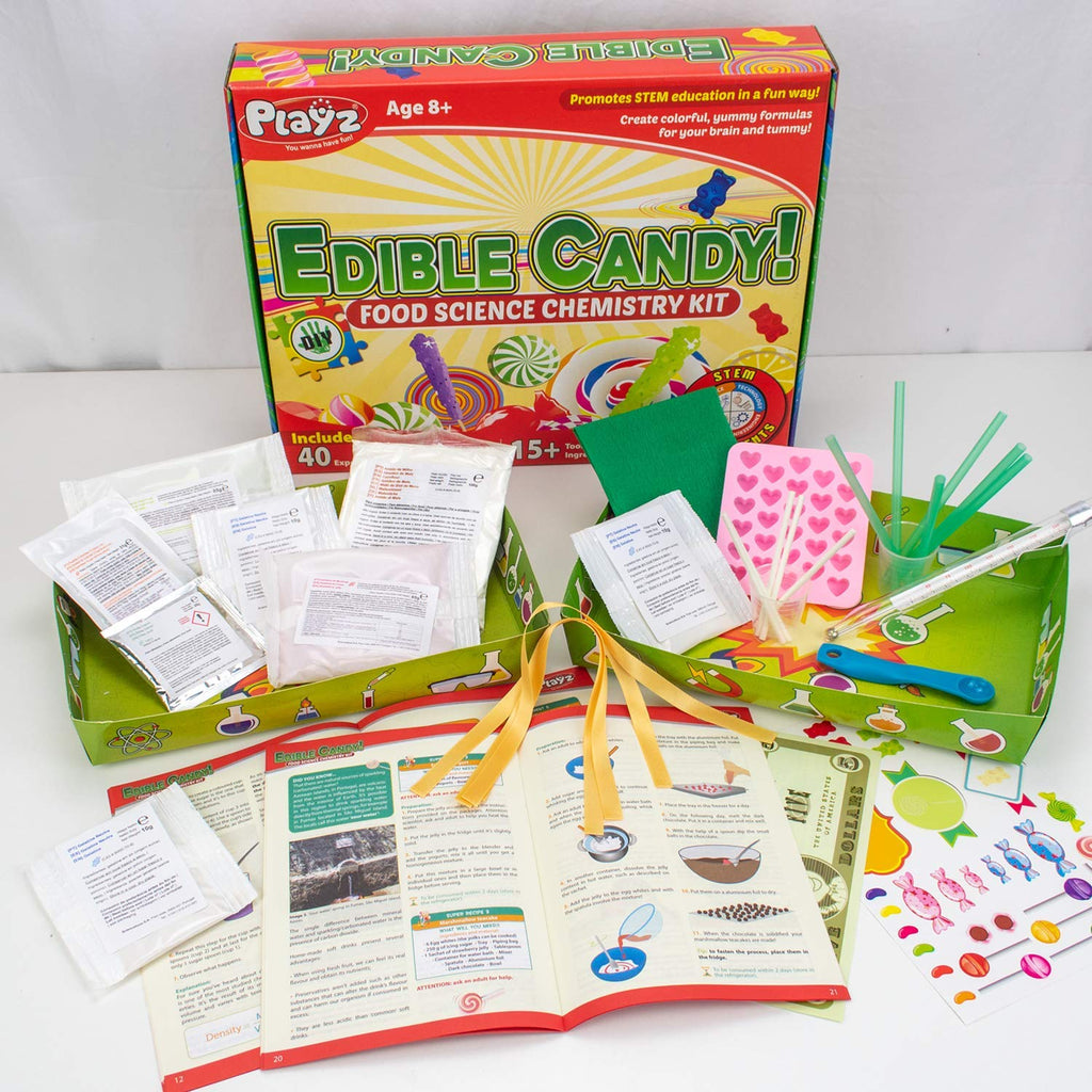 Playz Edible Candy! Food Science Stem Chemistry Kit - 40+ DIY Make Your Own Chocolates and Candy Experiments for Boy, Girls, Teenagers