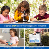 AmScope 120X-1200X 52-pcs Kids Beginner Microscope with Metal Body Microscope, Plastic Slides, LED Light and Carrying Box (M30-ABS-KT2-W),White White